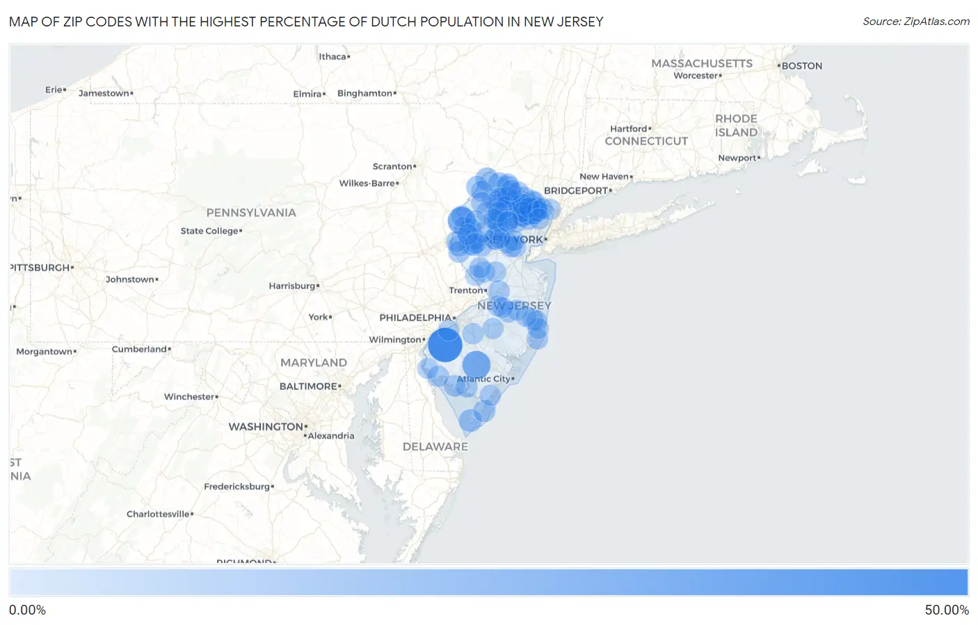 Zip Codes with the Highest Percentage of Dutch Population in New Jersey Map