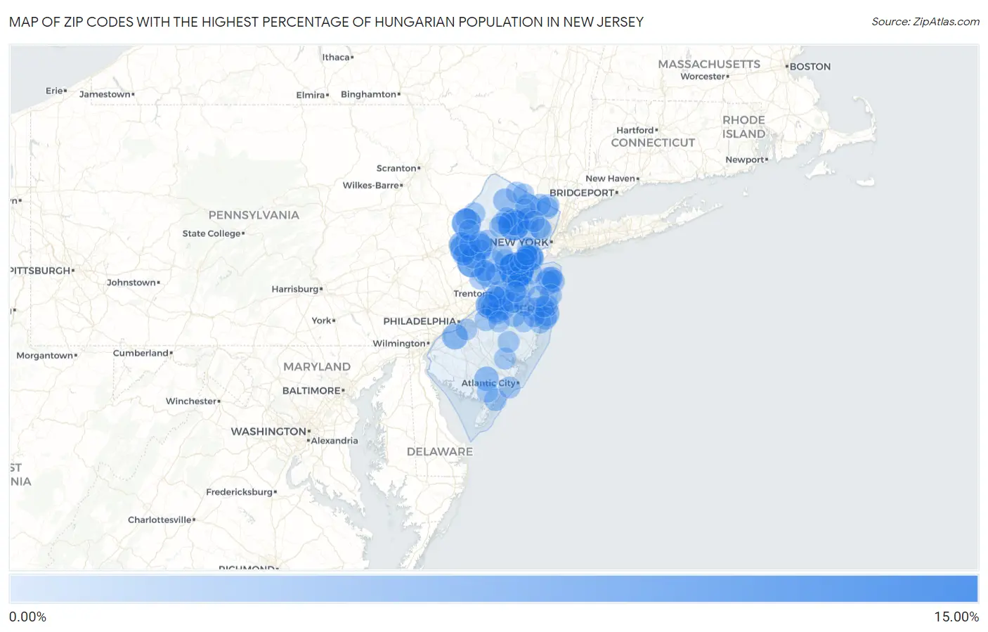 Zip Codes with the Highest Percentage of Hungarian Population in New Jersey Map