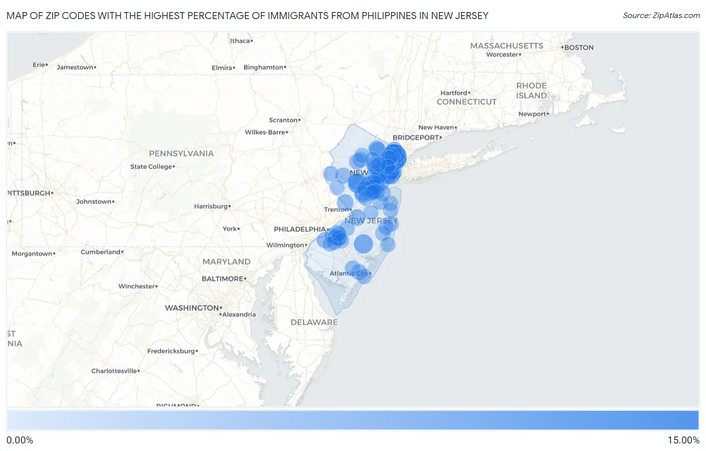 Zip Codes with the Highest Percentage of Immigrants from Philippines in New Jersey Map