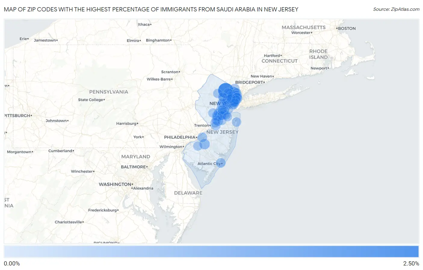Zip Codes with the Highest Percentage of Immigrants from Saudi Arabia in New Jersey Map