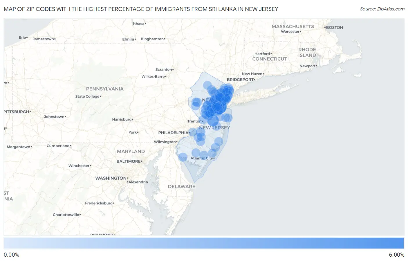 Zip Codes with the Highest Percentage of Immigrants from Sri Lanka in New Jersey Map