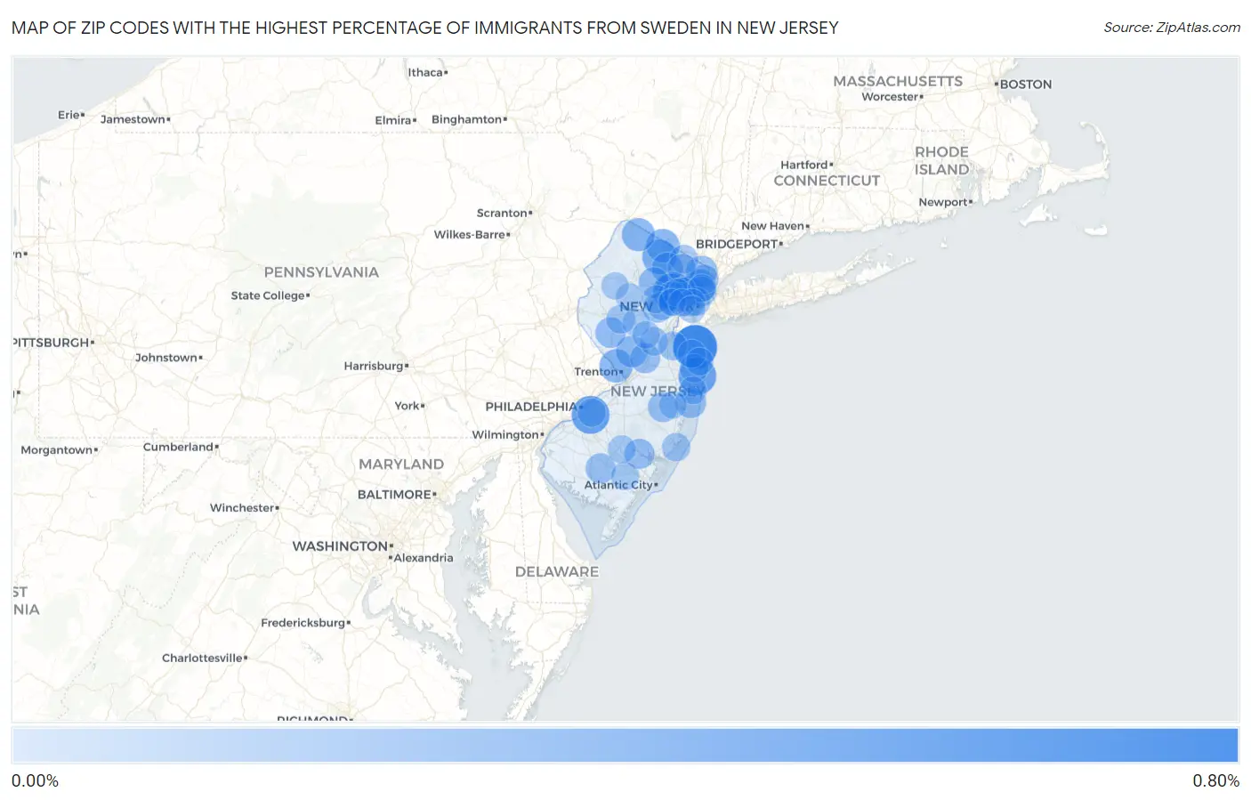Zip Codes with the Highest Percentage of Immigrants from Sweden in New Jersey Map
