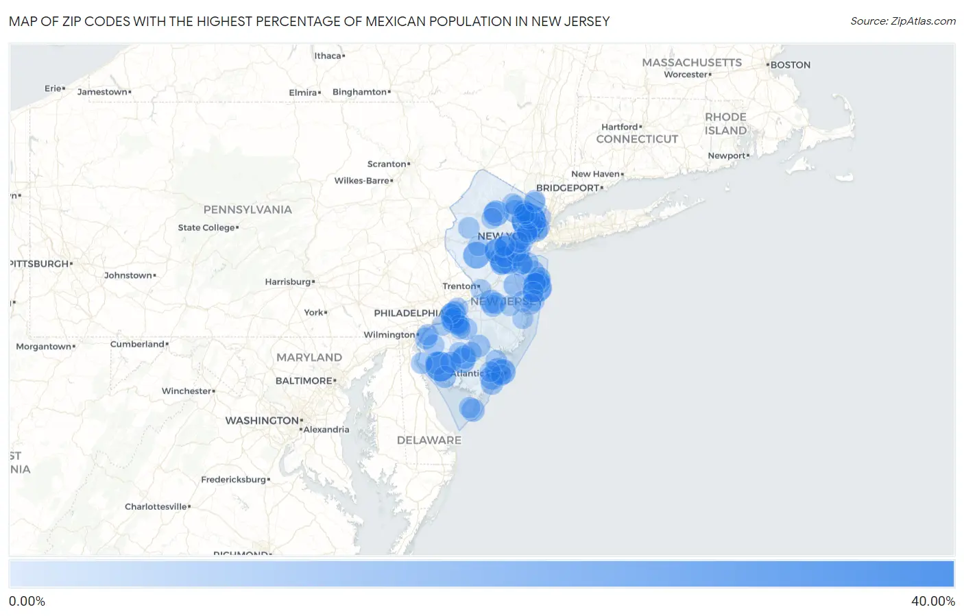 Zip Codes with the Highest Percentage of Mexican Population in New Jersey Map