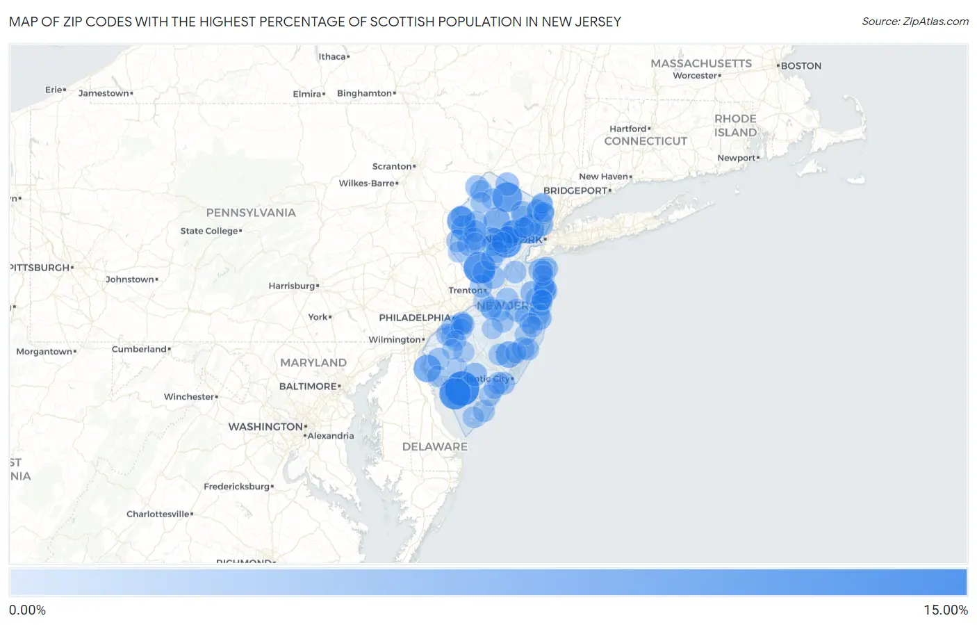 Zip Codes with the Highest Percentage of Scottish Population in New Jersey Map