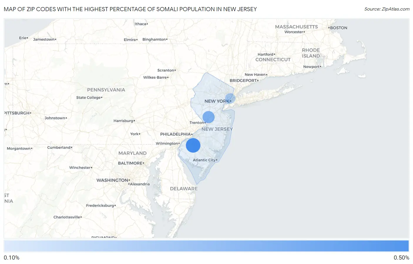 Zip Codes with the Highest Percentage of Somali Population in New Jersey Map