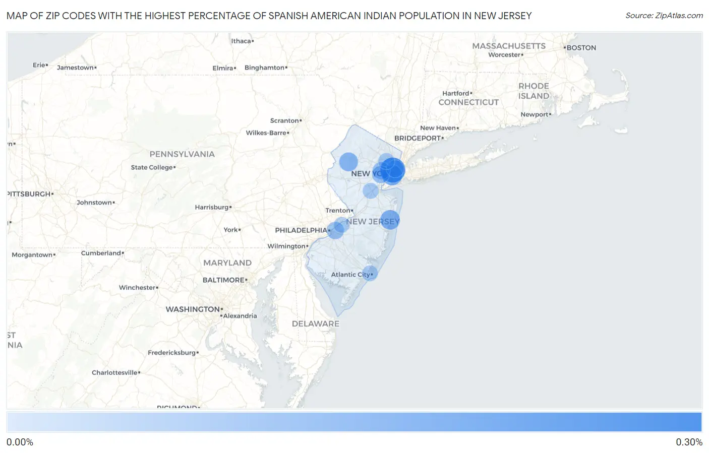 Zip Codes with the Highest Percentage of Spanish American Indian Population in New Jersey Map