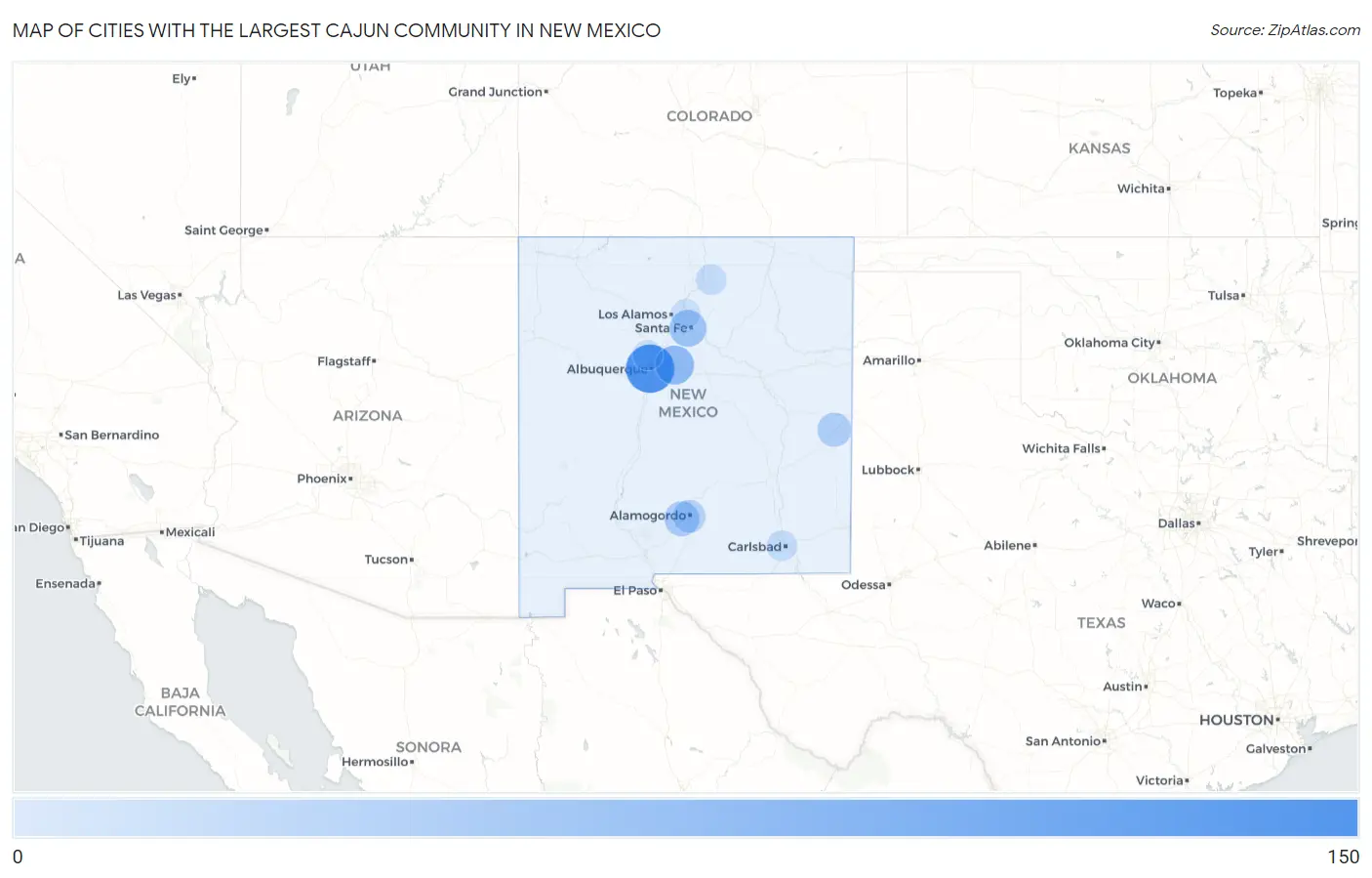 Cities with the Largest Cajun Community in New Mexico Map