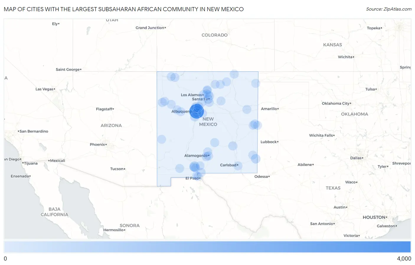 Cities with the Largest Subsaharan African Community in New Mexico Map