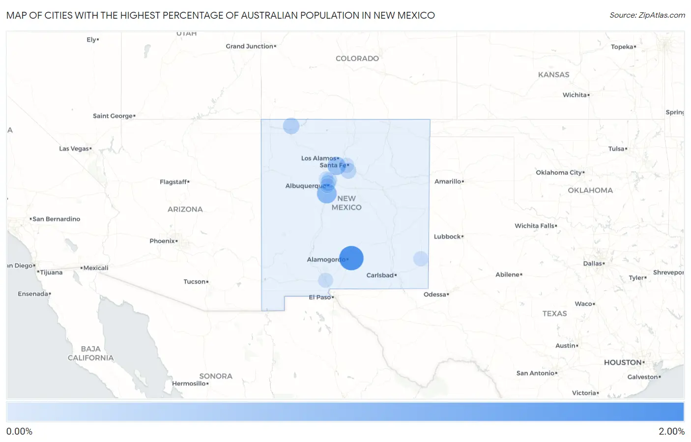 Cities with the Highest Percentage of Australian Population in New Mexico Map