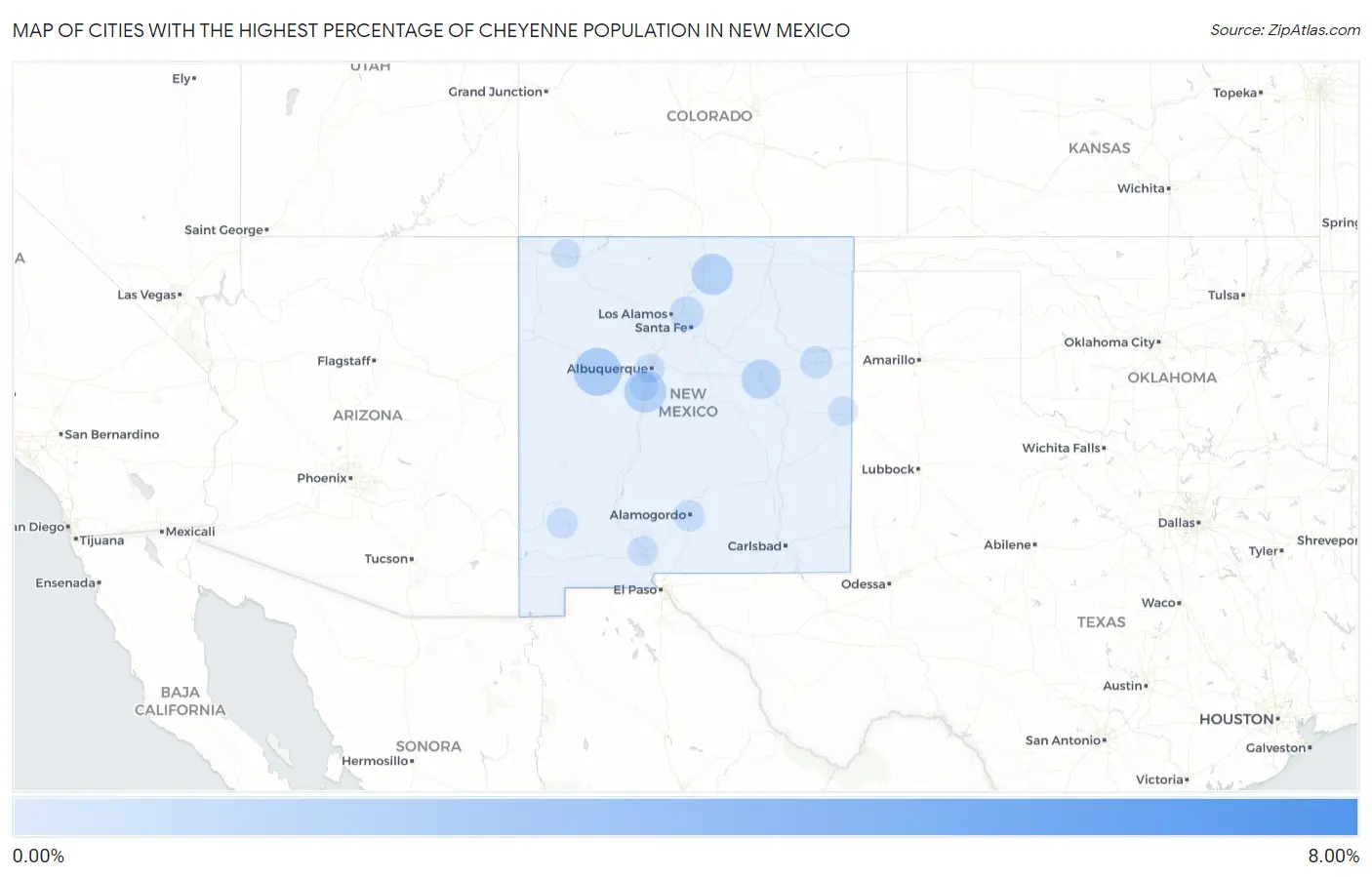 Cities with the Highest Percentage of Cheyenne Population in New Mexico Map