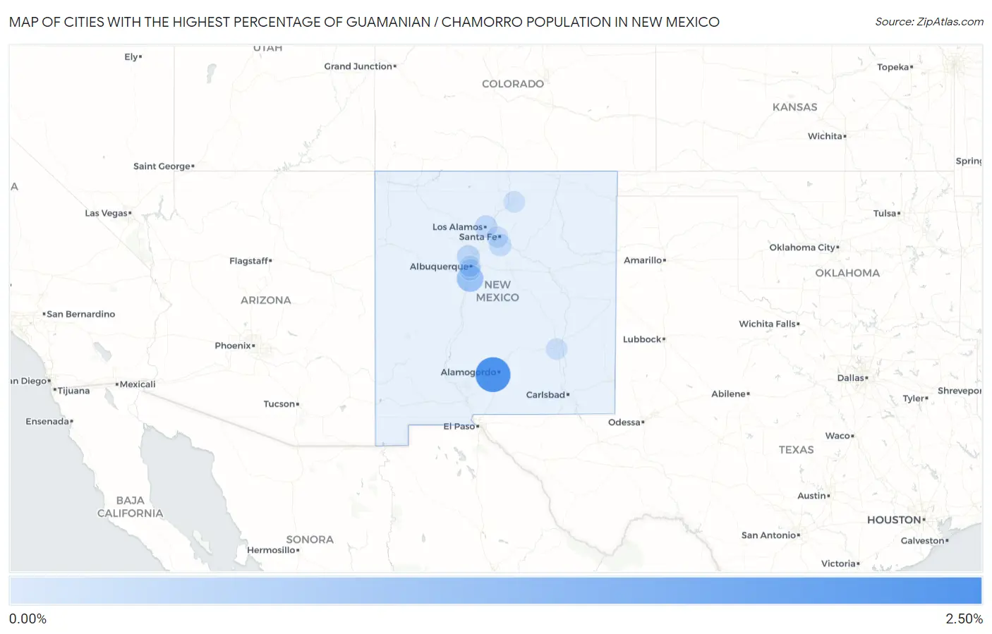 Cities with the Highest Percentage of Guamanian / Chamorro Population in New Mexico Map