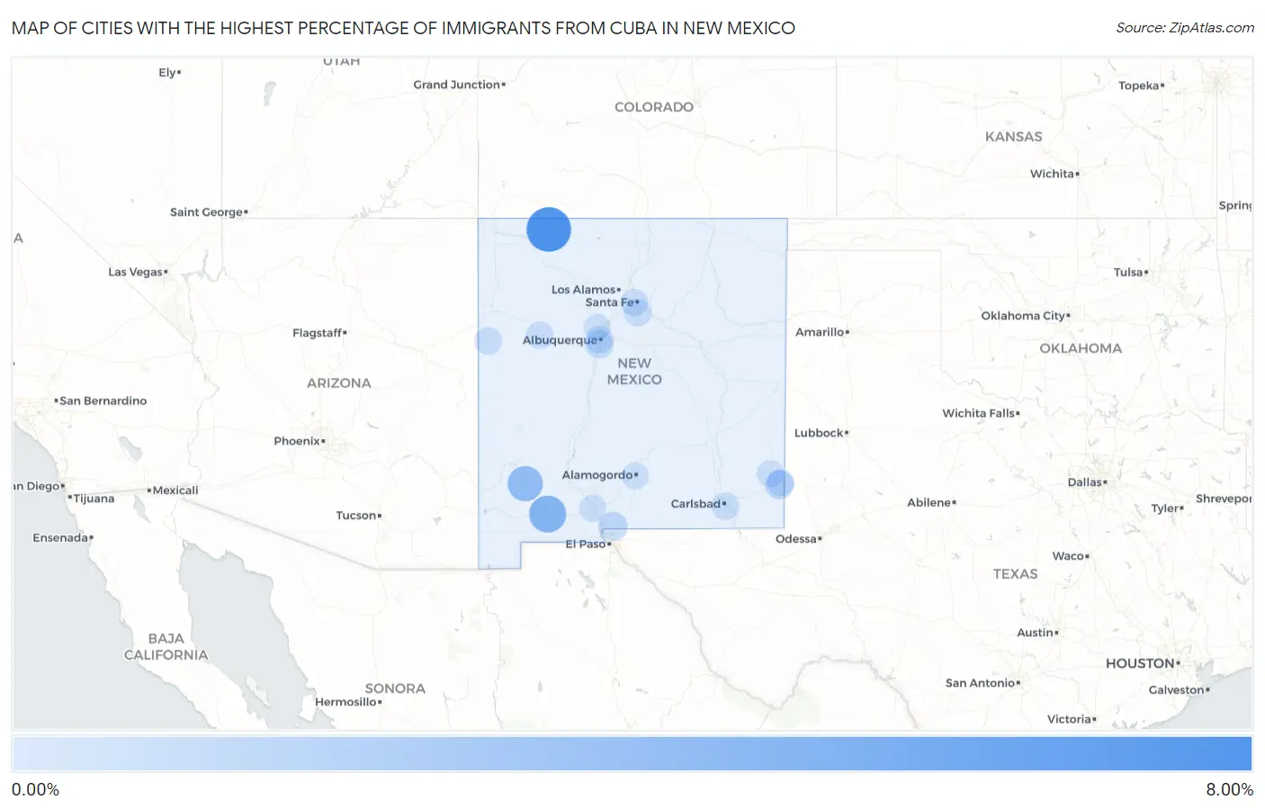 Cities with the Highest Percentage of Immigrants from Cuba in New Mexico Map