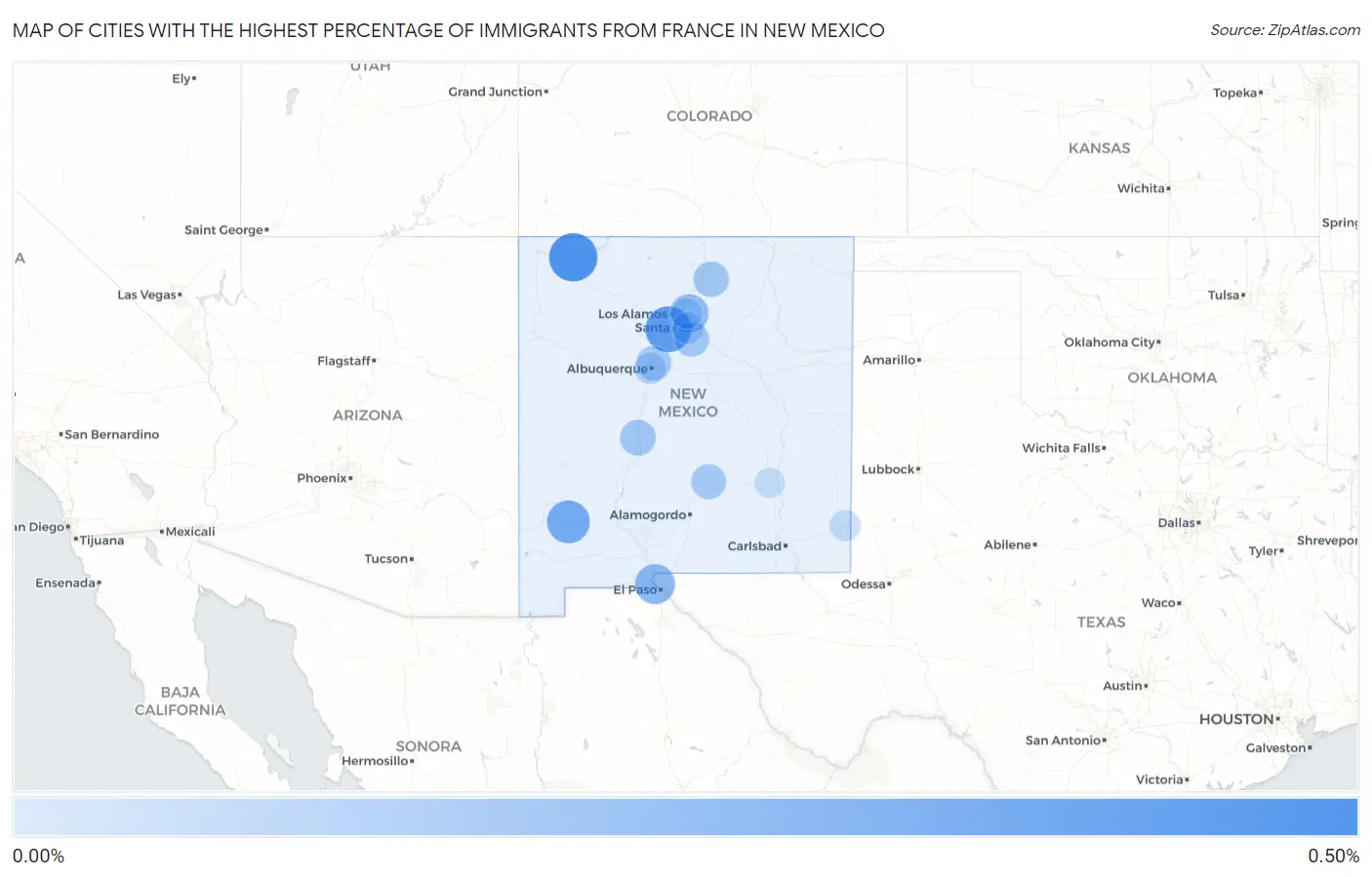 Cities with the Highest Percentage of Immigrants from France in New Mexico Map