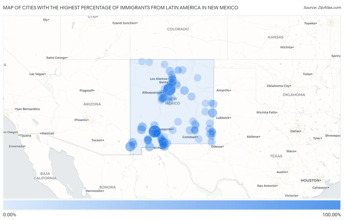 Cities with the Highest Percentage of Immigrants from Latin America in New Mexico Map