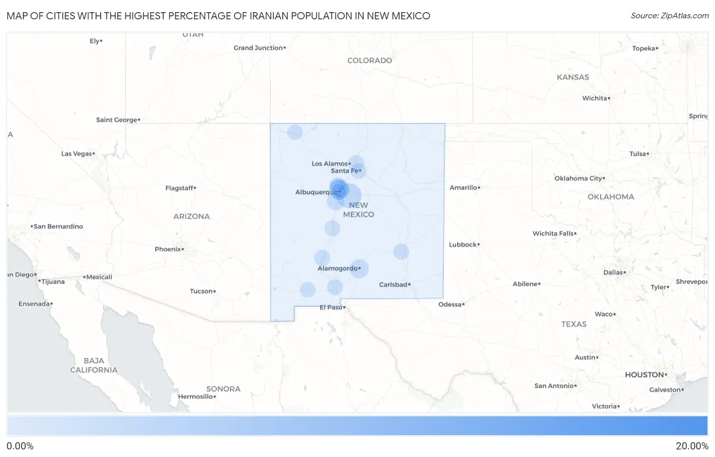 Cities with the Highest Percentage of Iranian Population in New Mexico Map