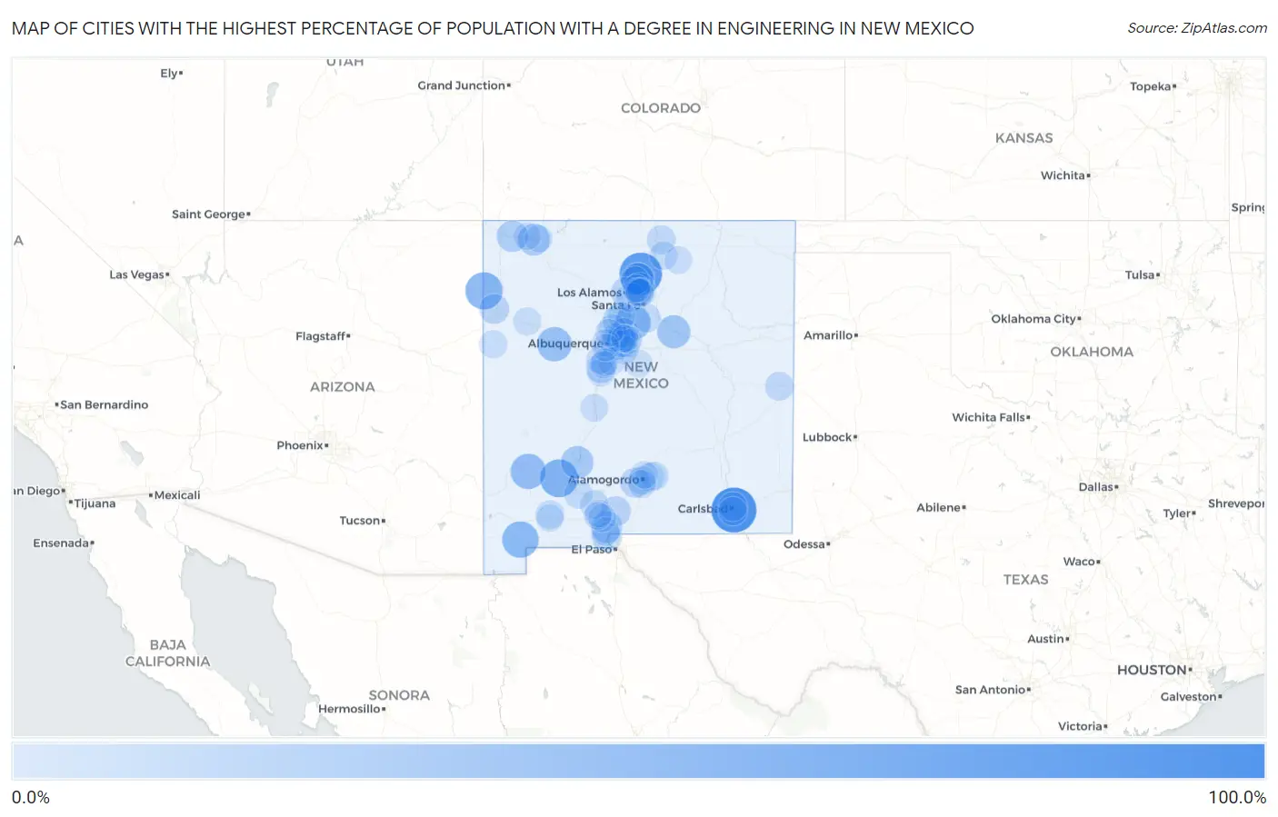 Cities with the Highest Percentage of Population with a Degree in Engineering in New Mexico Map