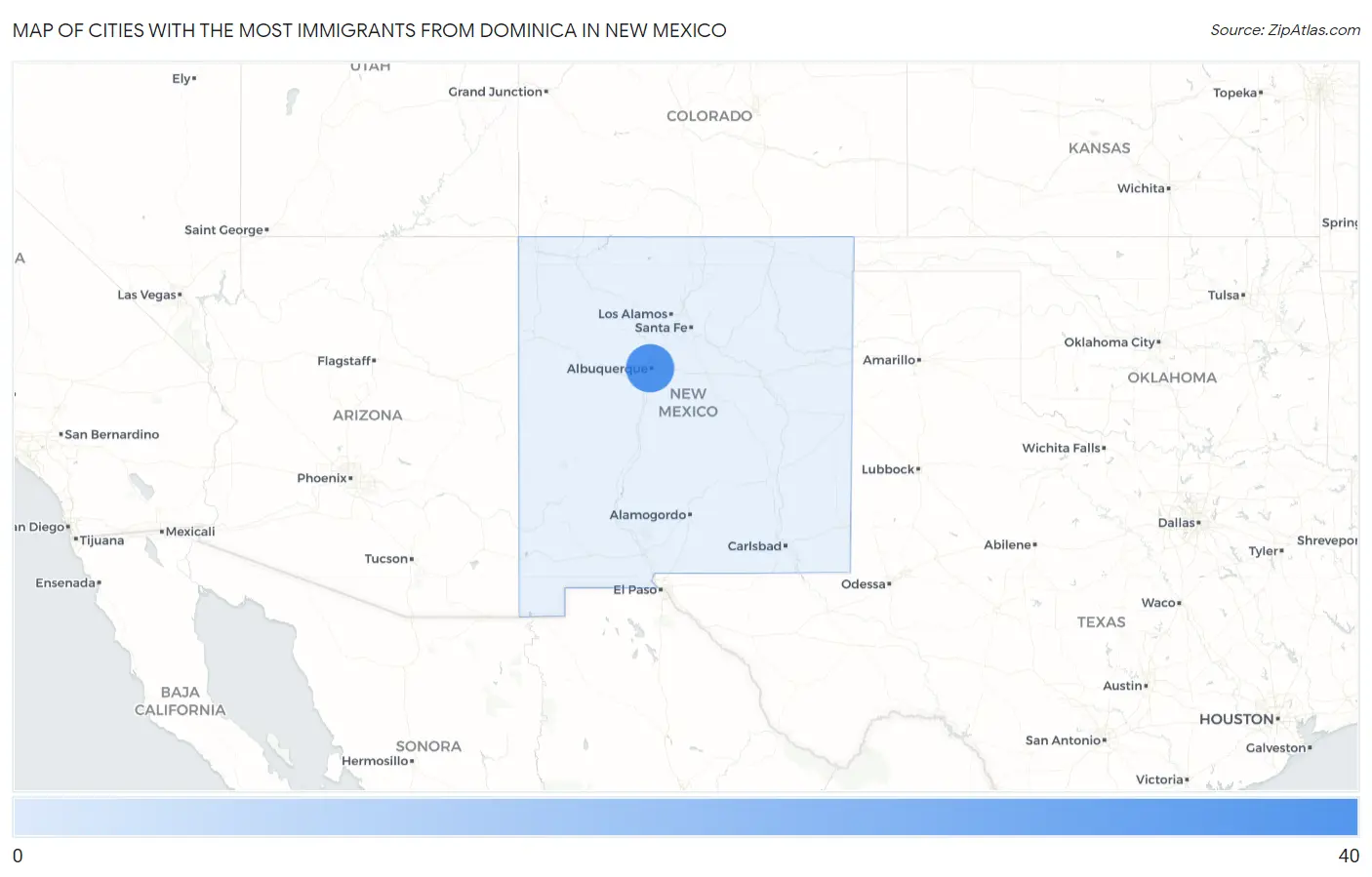 Cities with the Most Immigrants from Dominica in New Mexico Map