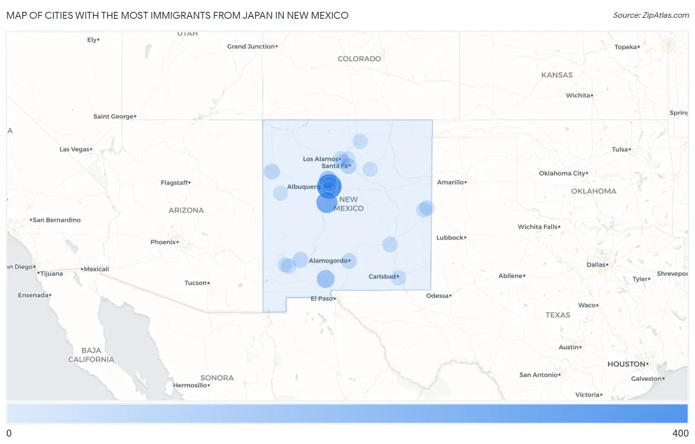 Cities with the Most Immigrants from Japan in New Mexico Map