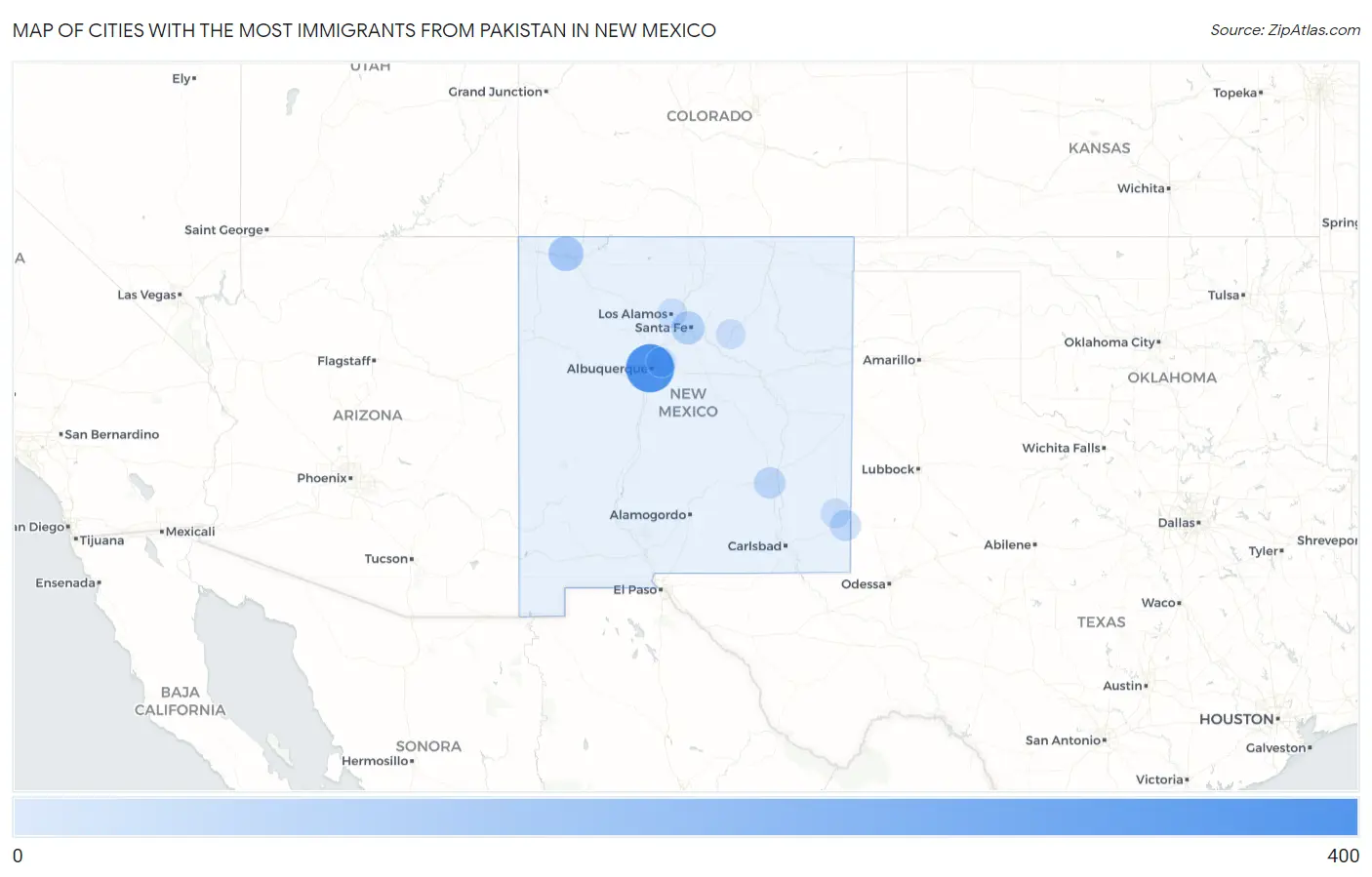 Cities with the Most Immigrants from Pakistan in New Mexico Map