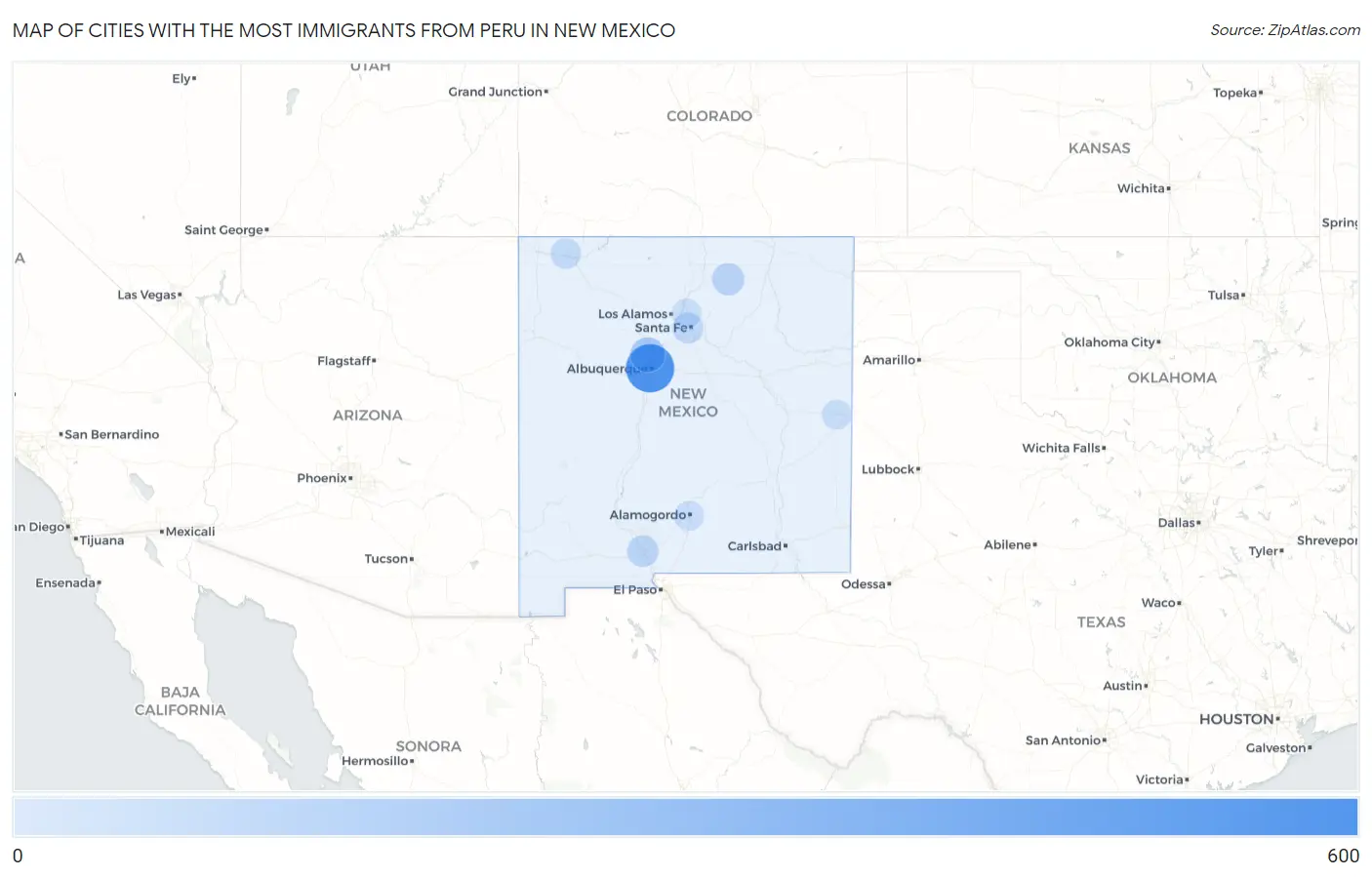 Cities with the Most Immigrants from Peru in New Mexico Map