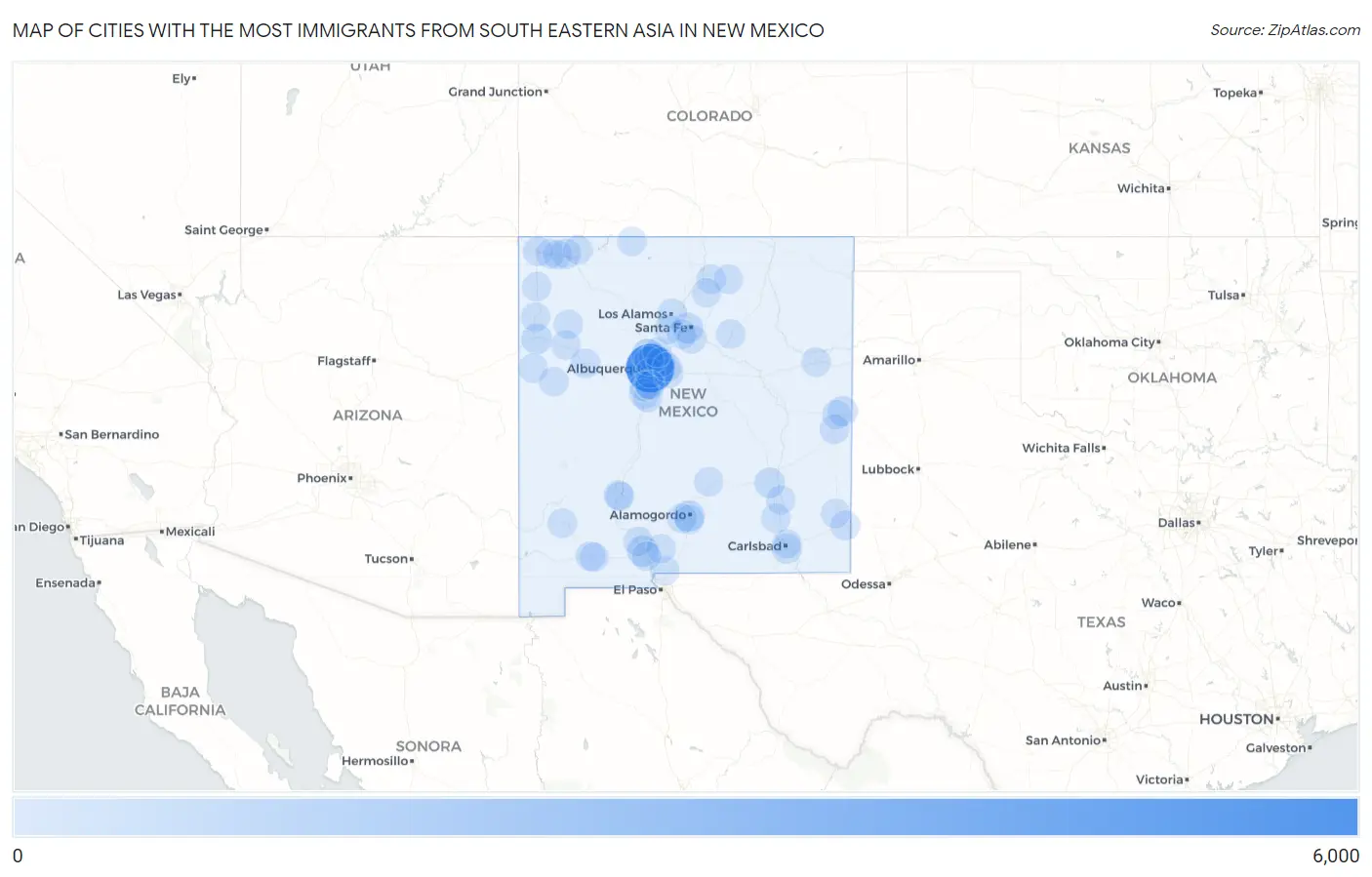 Cities with the Most Immigrants from South Eastern Asia in New Mexico Map