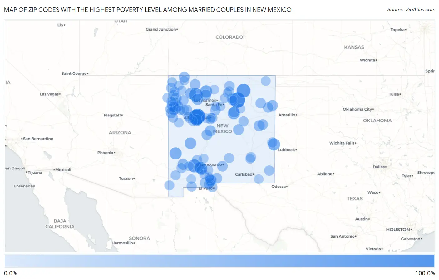 Zip Codes with the Highest Poverty Level Among Married Couples in New Mexico Map