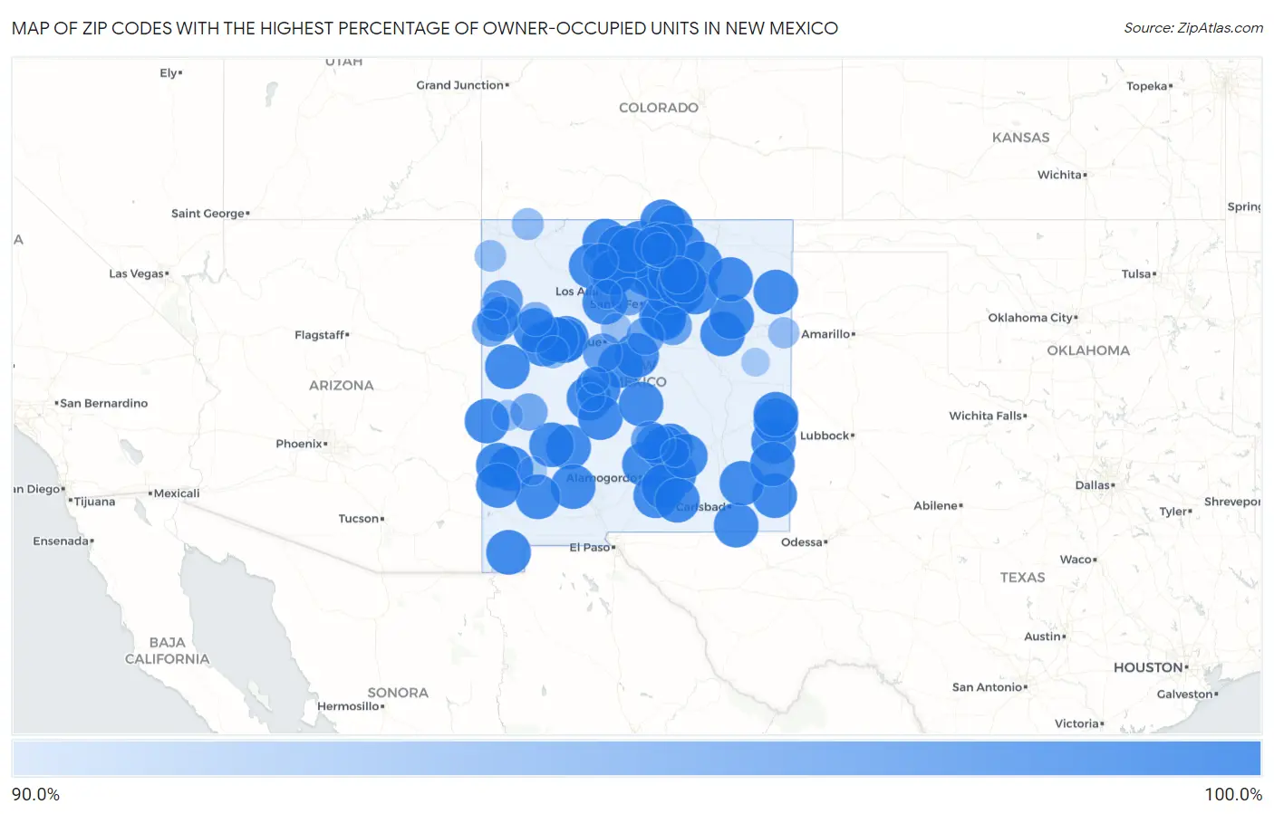 Zip Codes with the Highest Percentage of Owner-Occupied Units in New Mexico Map