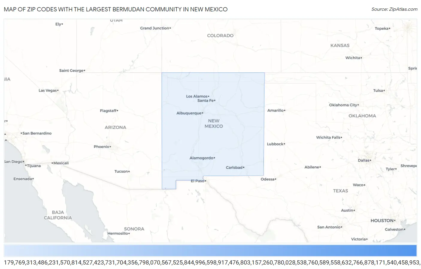 Zip Codes with the Largest Bermudan Community in New Mexico Map