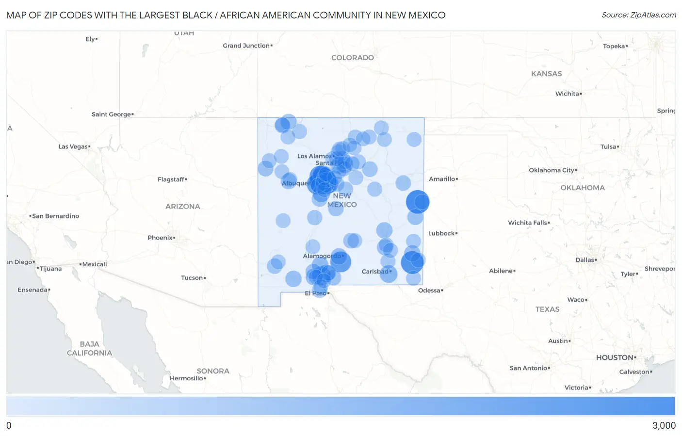 Zip Codes with the Largest Black / African American Community in New Mexico Map