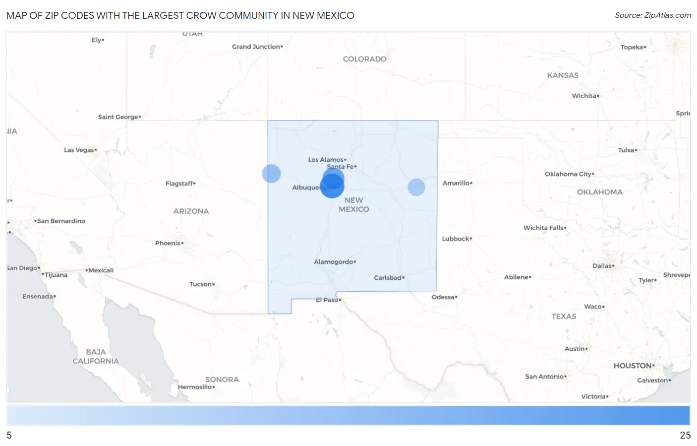 Zip Codes with the Largest Crow Community in New Mexico Map