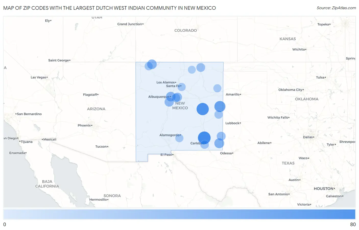 Zip Codes with the Largest Dutch West Indian Community in New Mexico Map