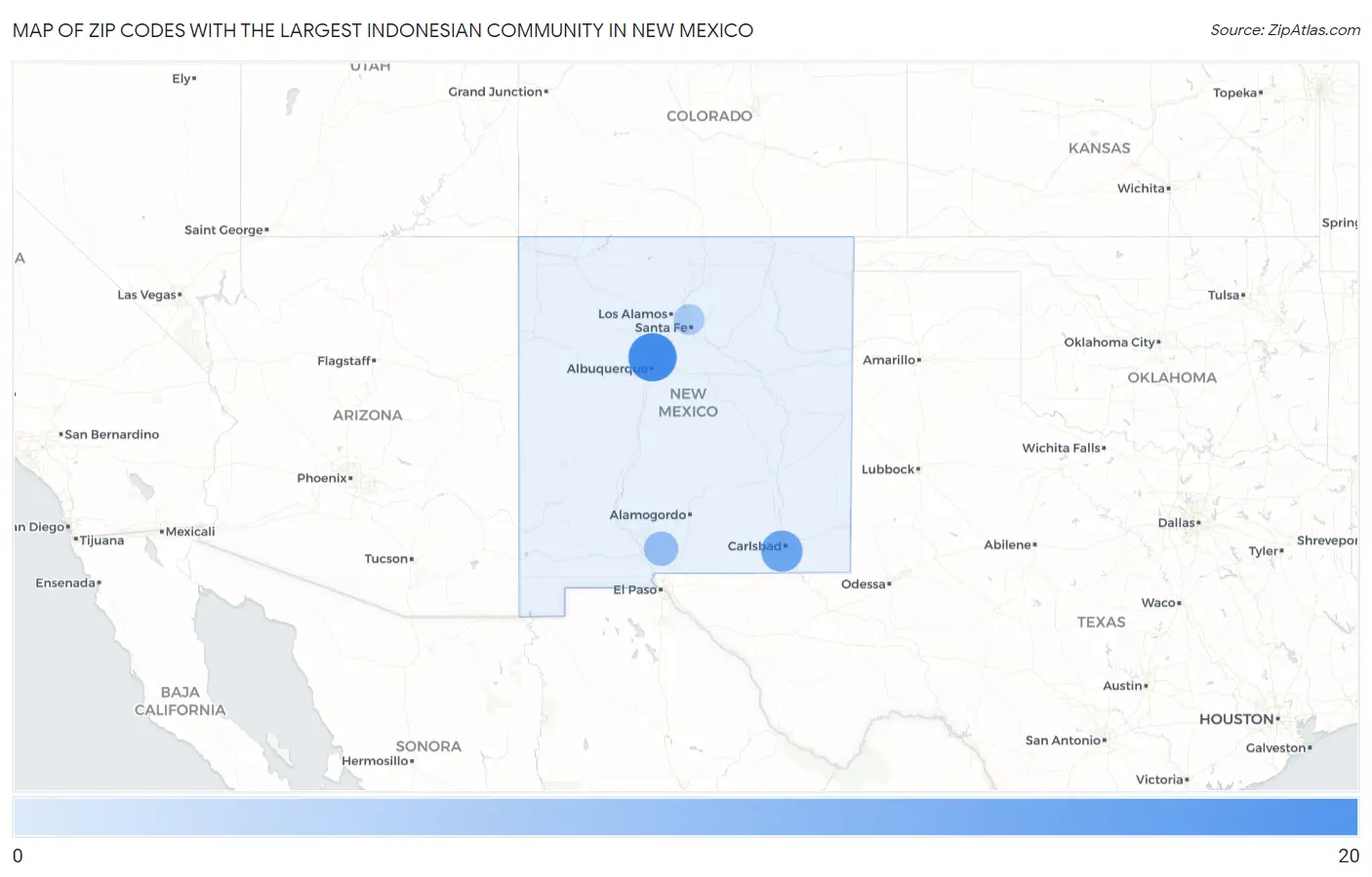 Zip Codes with the Largest Indonesian Community in New Mexico Map