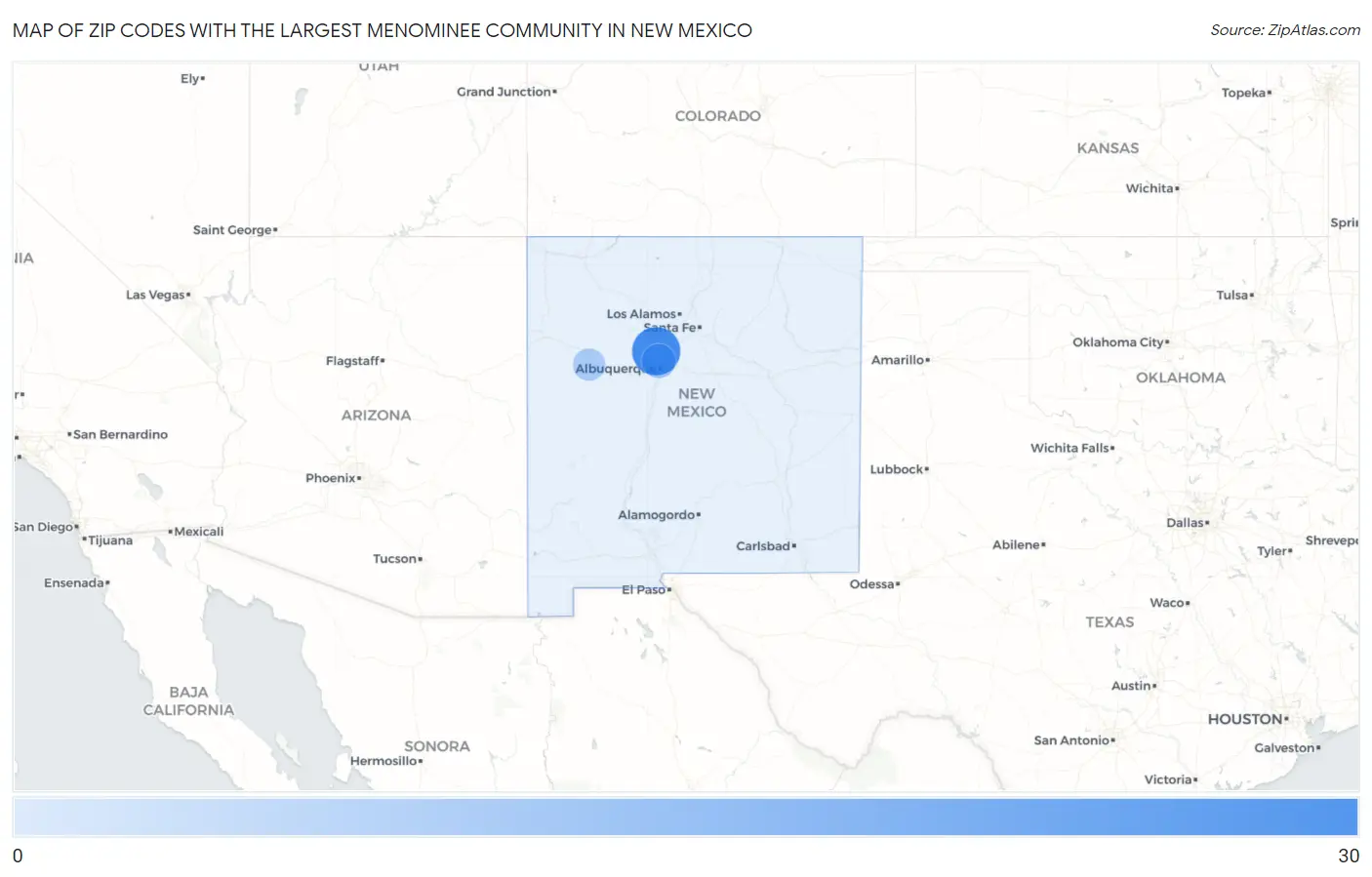 Zip Codes with the Largest Menominee Community in New Mexico Map