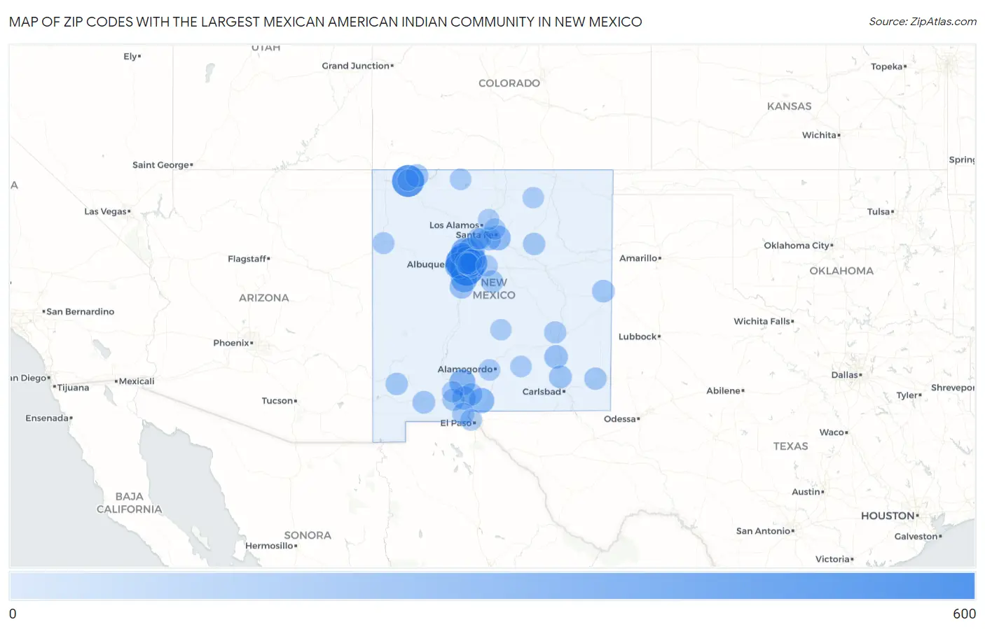 Zip Codes with the Largest Mexican American Indian Community in New Mexico Map