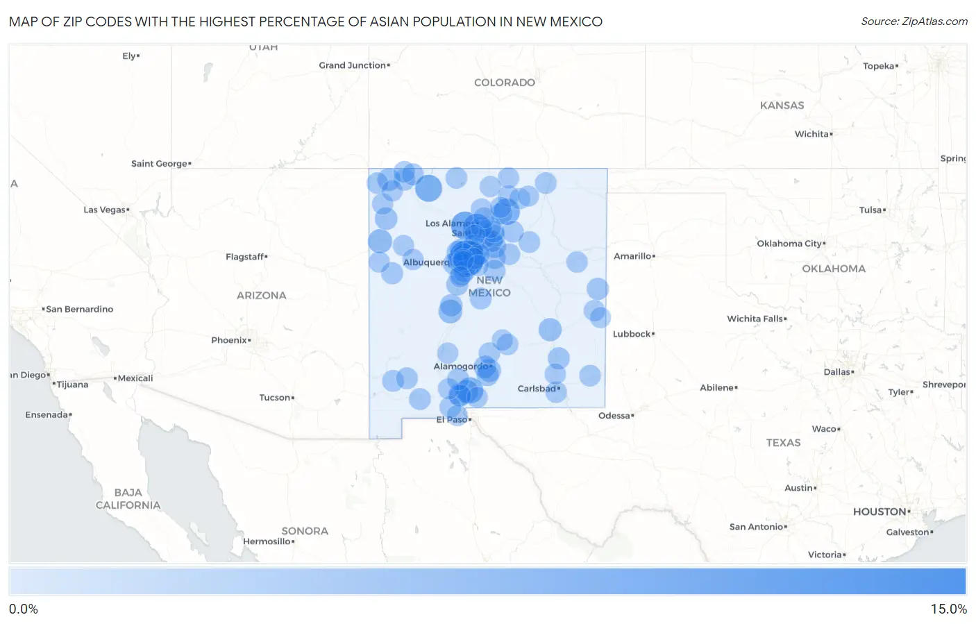 Zip Codes with the Highest Percentage of Asian Population in New Mexico Map