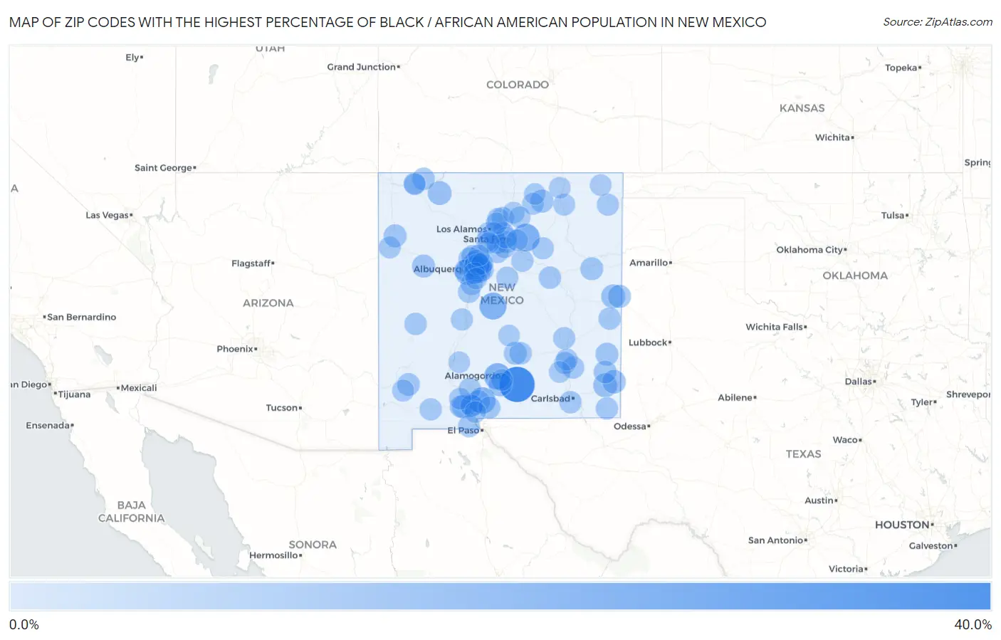 Zip Codes with the Highest Percentage of Black / African American Population in New Mexico Map