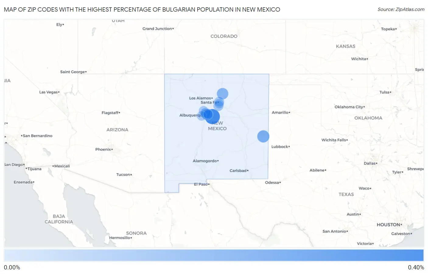 Zip Codes with the Highest Percentage of Bulgarian Population in New Mexico Map