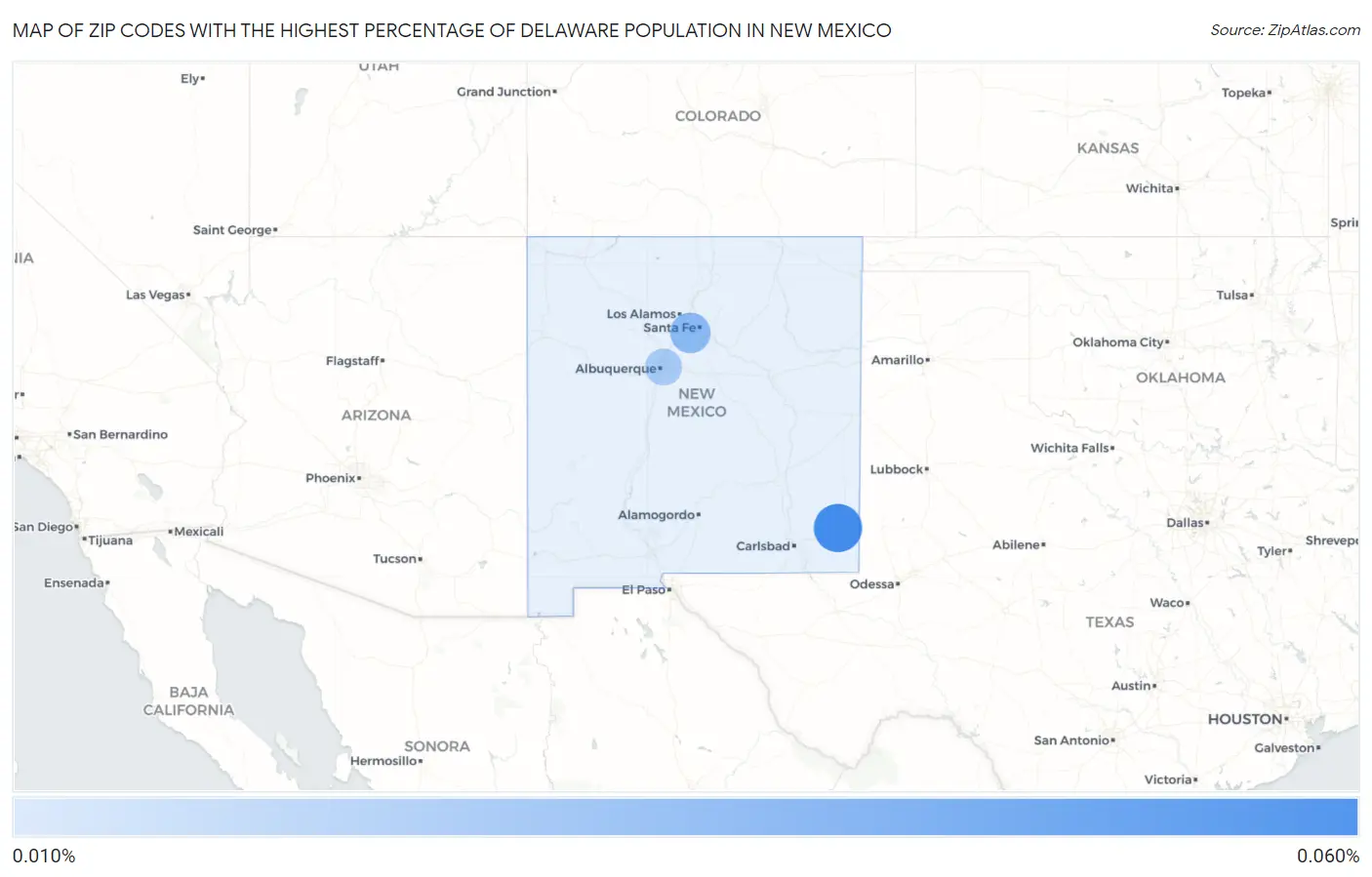 Zip Codes with the Highest Percentage of Delaware Population in New Mexico Map