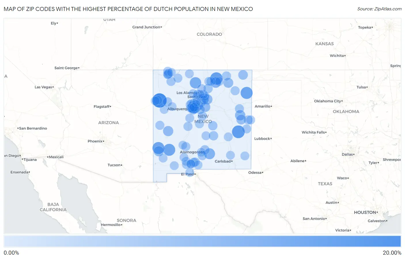Zip Codes with the Highest Percentage of Dutch Population in New Mexico Map
