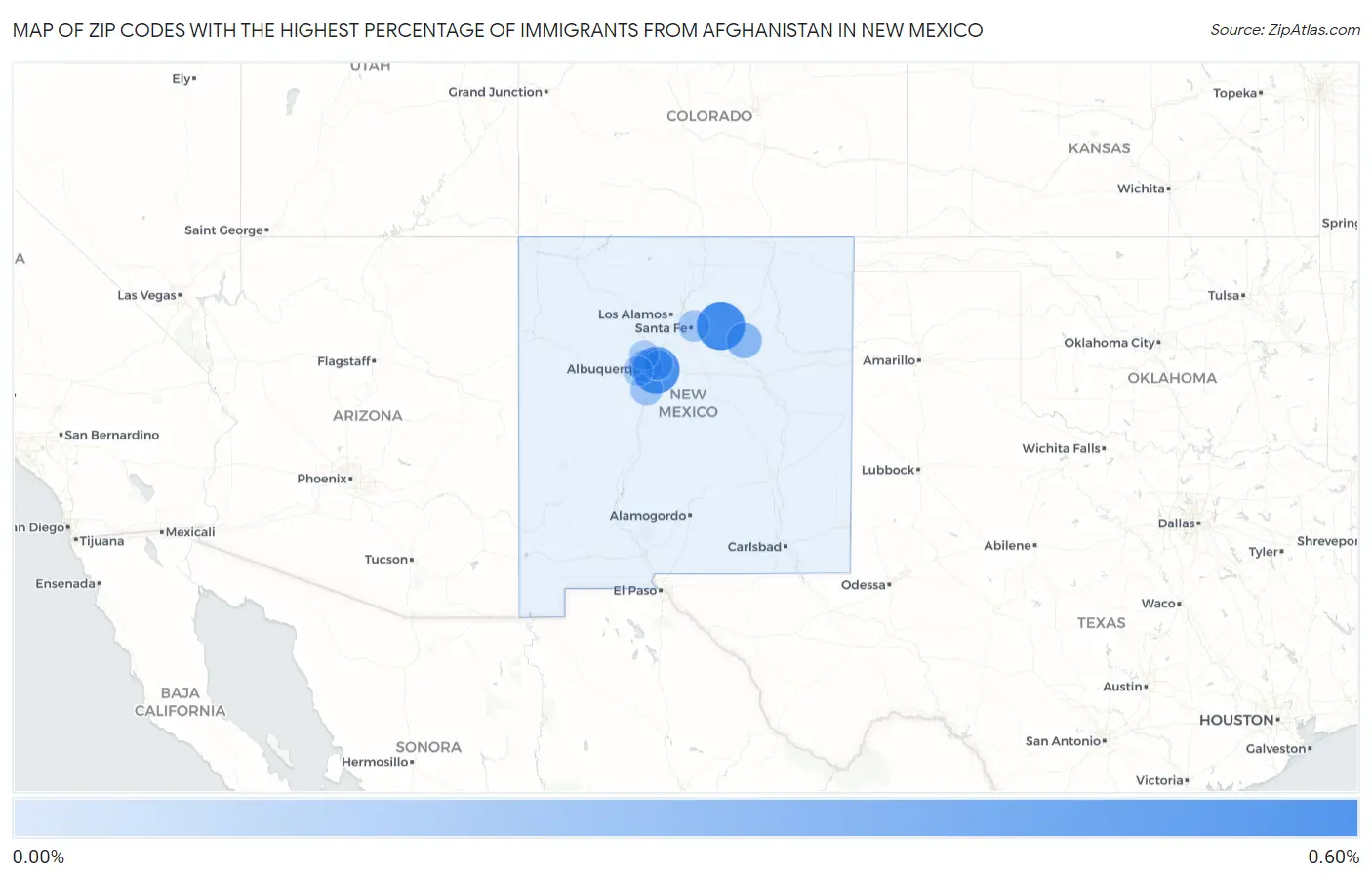 Zip Codes with the Highest Percentage of Immigrants from Afghanistan in New Mexico Map