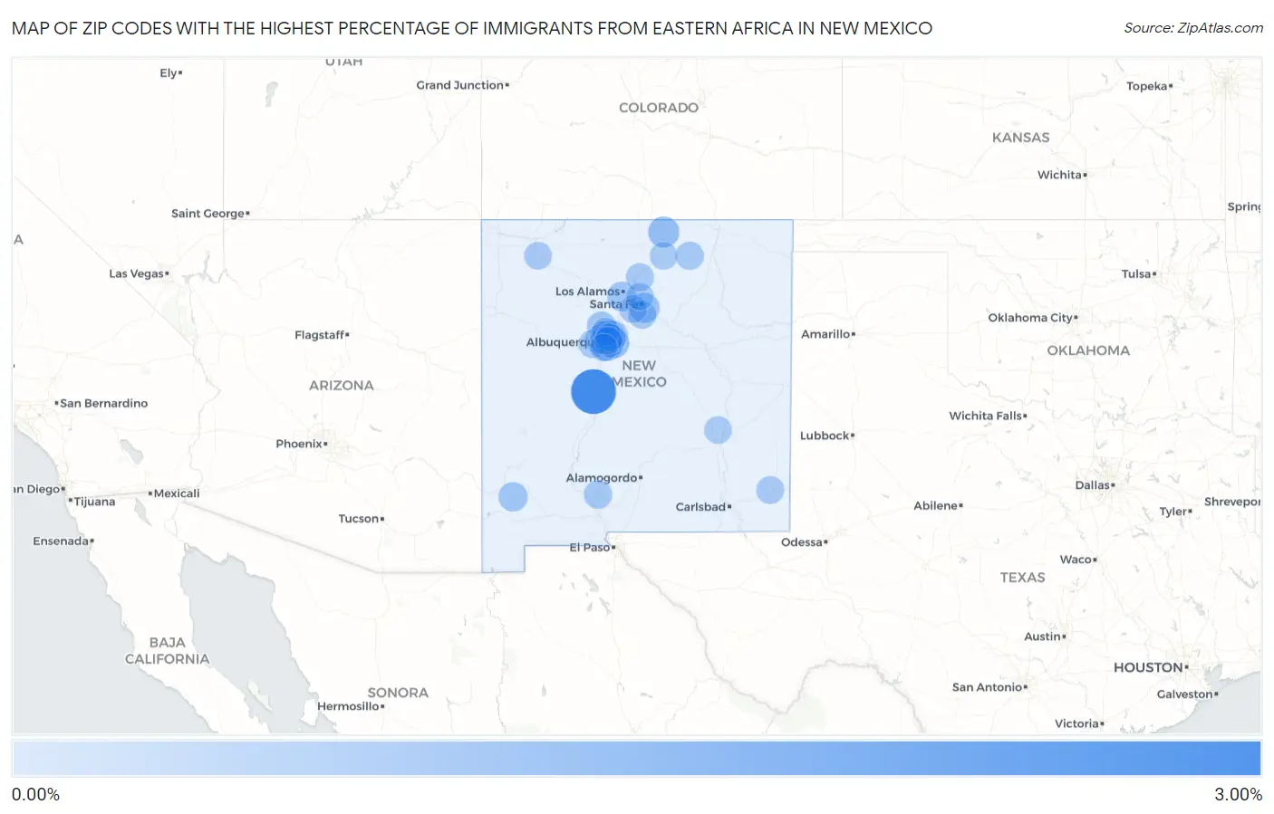 Zip Codes with the Highest Percentage of Immigrants from Eastern Africa in New Mexico Map