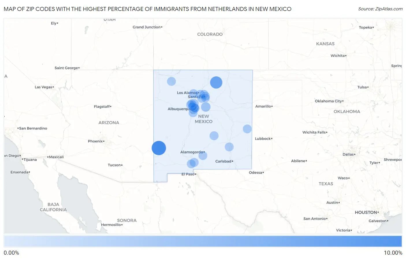 Zip Codes with the Highest Percentage of Immigrants from Netherlands in New Mexico Map