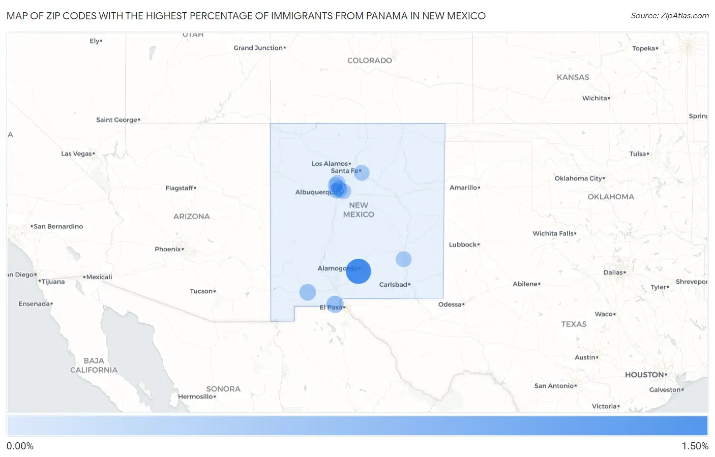 Zip Codes with the Highest Percentage of Immigrants from Panama in New Mexico Map