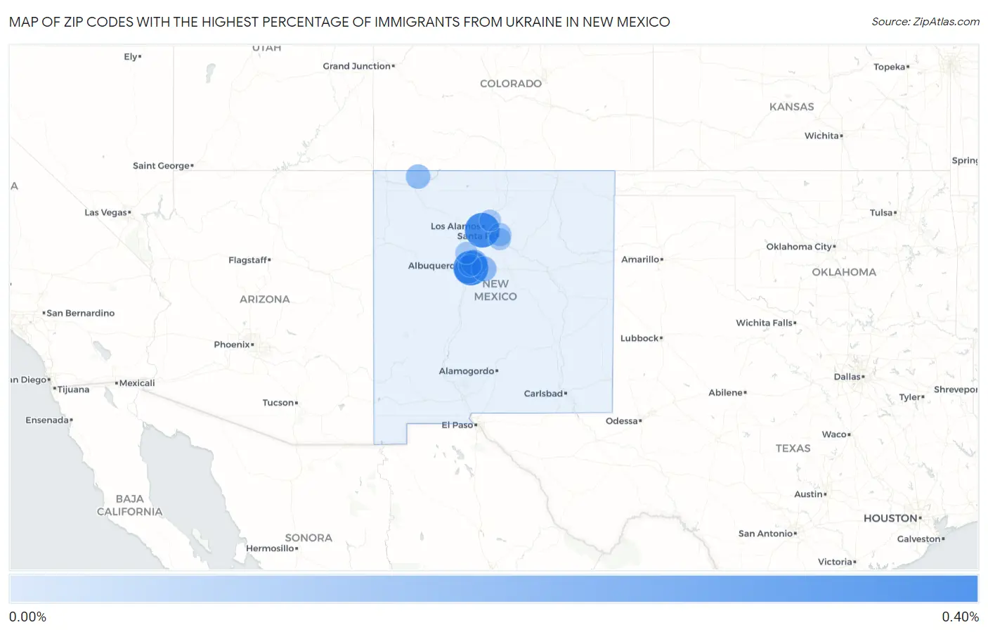 Zip Codes with the Highest Percentage of Immigrants from Ukraine in New Mexico Map