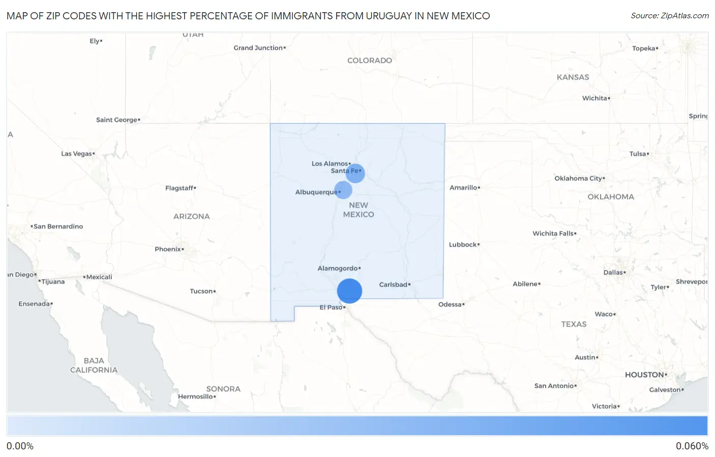 Zip Codes with the Highest Percentage of Immigrants from Uruguay in New Mexico Map