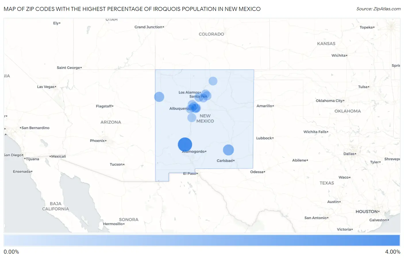 Zip Codes with the Highest Percentage of Iroquois Population in New Mexico Map