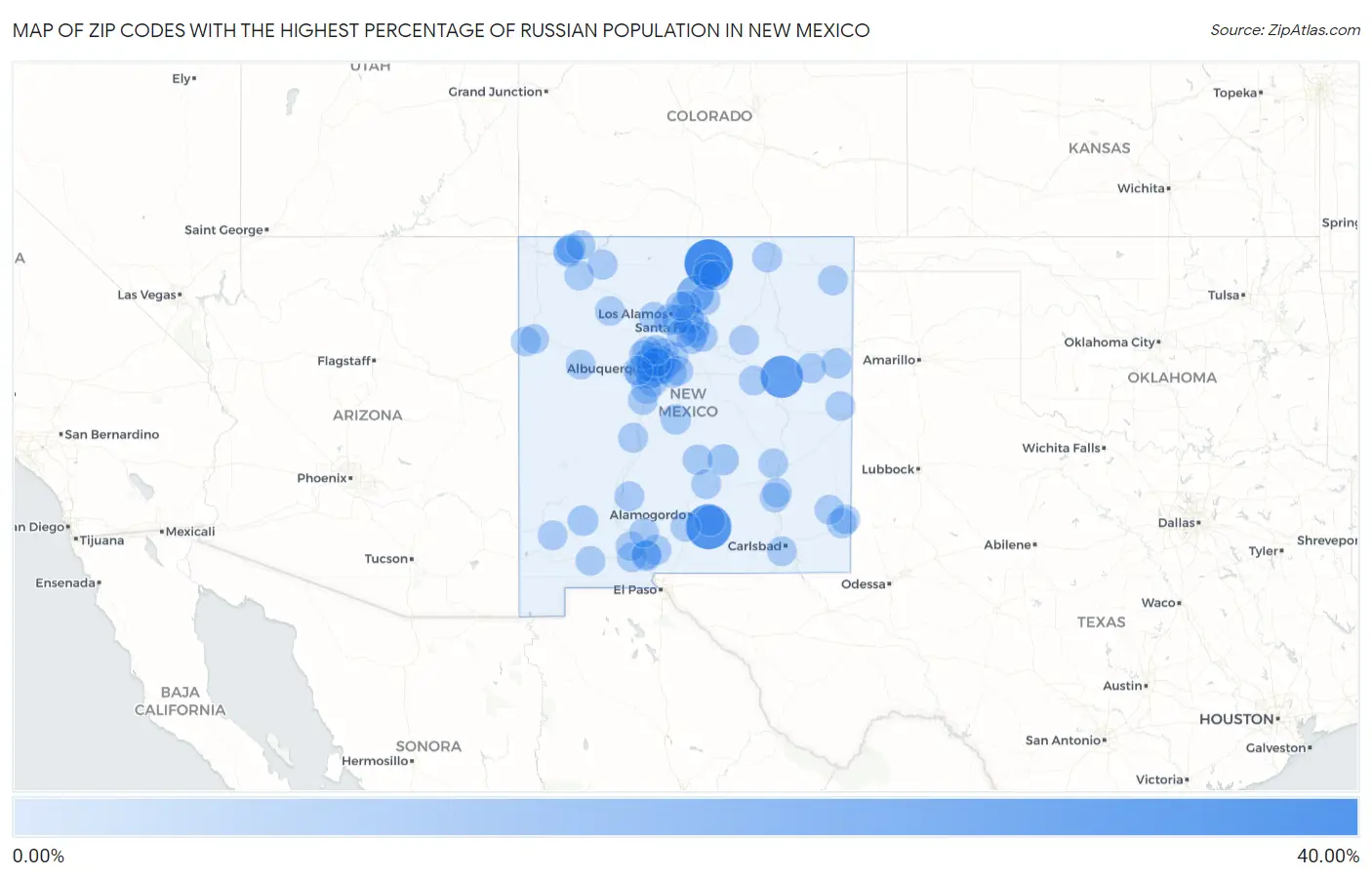 Zip Codes with the Highest Percentage of Russian Population in New Mexico Map