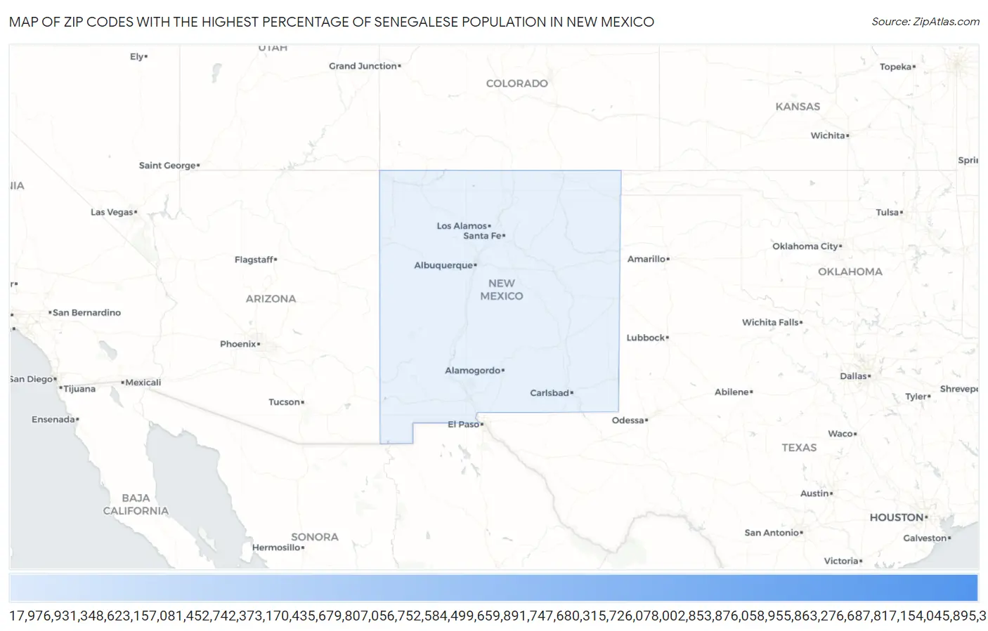 Zip Codes with the Highest Percentage of Senegalese Population in New Mexico Map