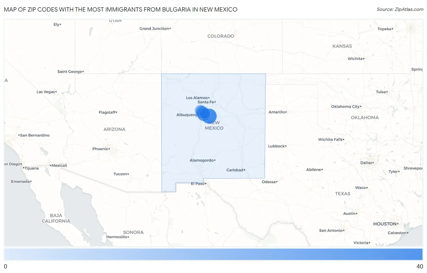 Zip Codes with the Most Immigrants from Bulgaria in New Mexico Map