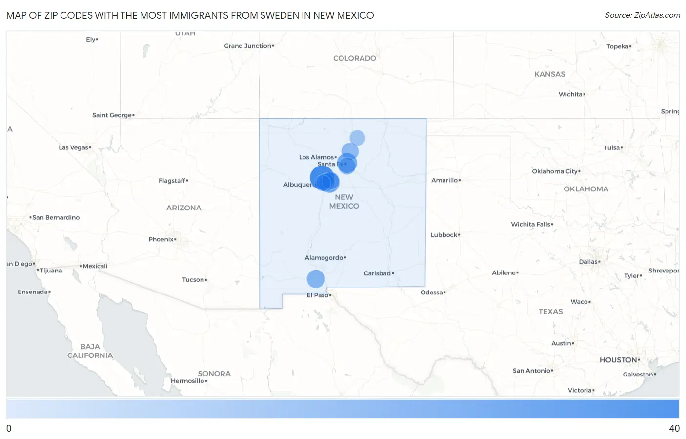 Zip Codes with the Most Immigrants from Sweden in New Mexico Map